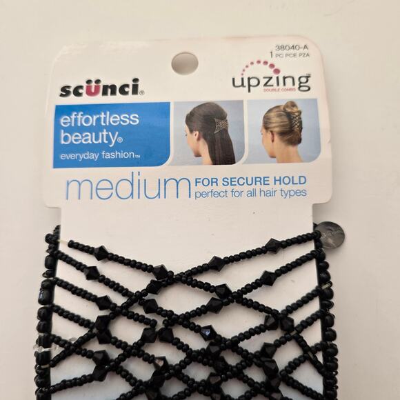 SCUNCI Effortless UPZING Beaded Medium Double Combs Slide Stretch Zing Black - Picture 2 of 6